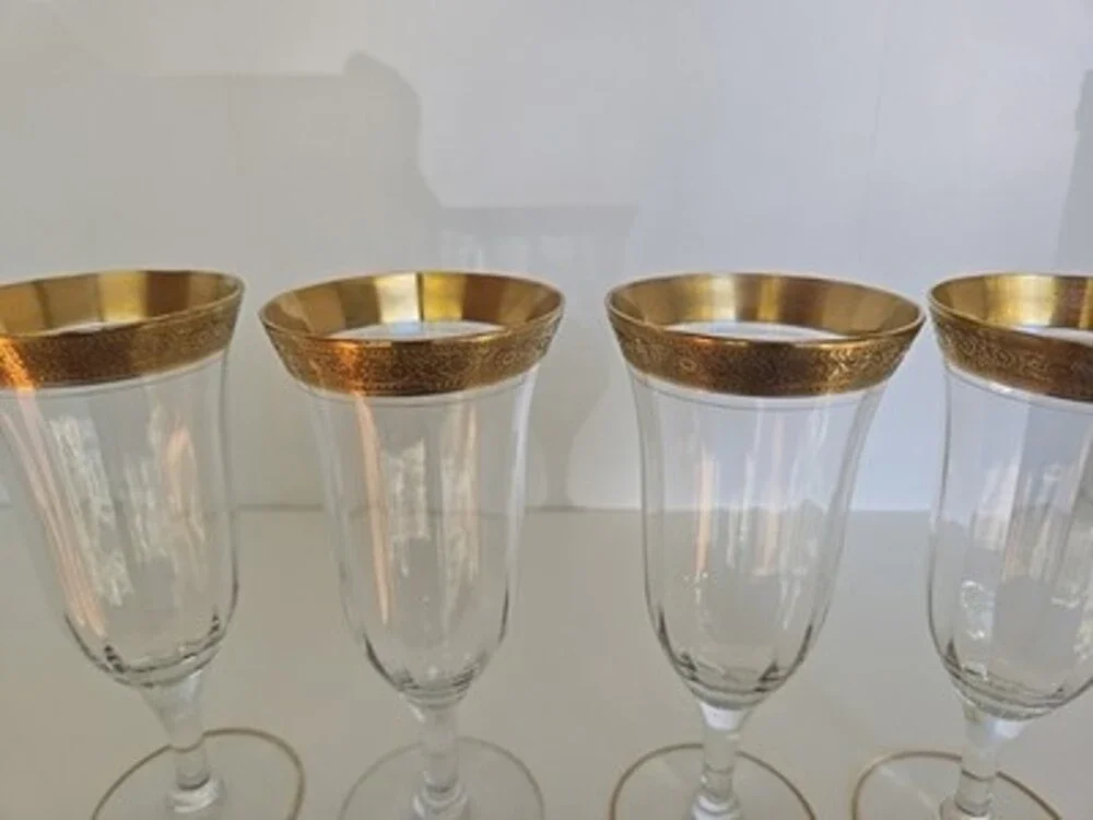 Champagne Flute Gold Rim Tiffin Franciscan Vintage Ramble Rose Valencia - 4